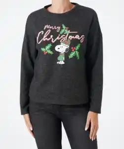 Snoopy Pullover Weihnachten, lockere Passform, schwarz