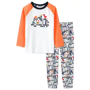 Jungen Schlafanzug mit Gaming-Print WEISS / HELLGRAU / ORANGE