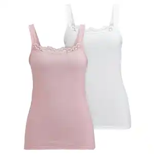 2 Damen Unterhemden mit Spitze CREMEWEISS / ROSA