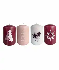 Kerzen Weihnachten, 4er-Pack, pink/lila