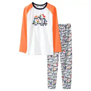 Jungen Schlafanzug mit Gaming-Print WEISS / HELLGRAU / ORANGE