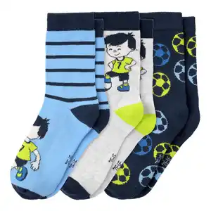 3 Paar Jungen Socken mit Fußball-Motiven DUNKELBLAU / HELLBLAU / HELLGRAU