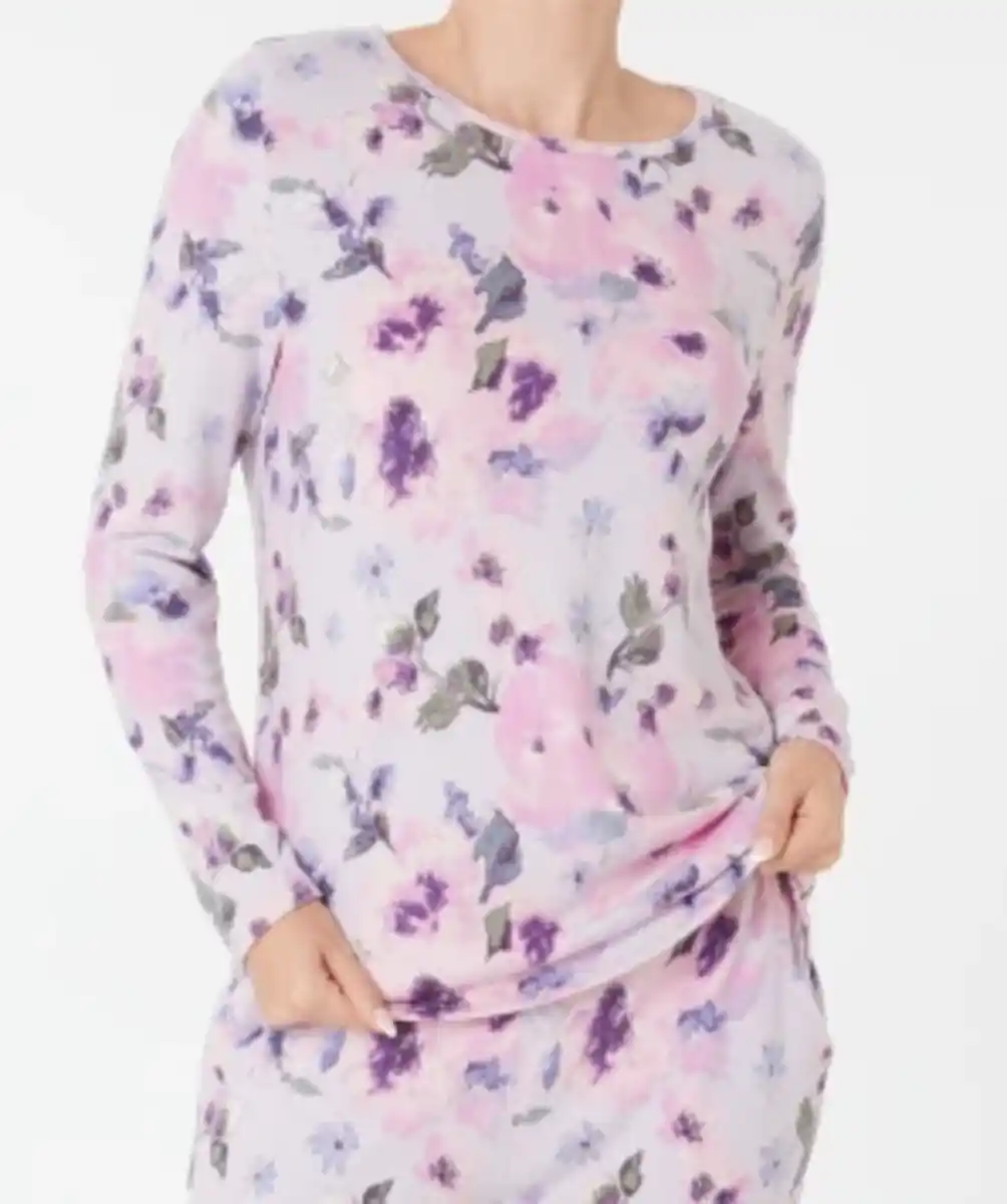 Bild 1 von Flauschpullover Blumen, Janina, Rundhalsausschnitt, lila bedruckt