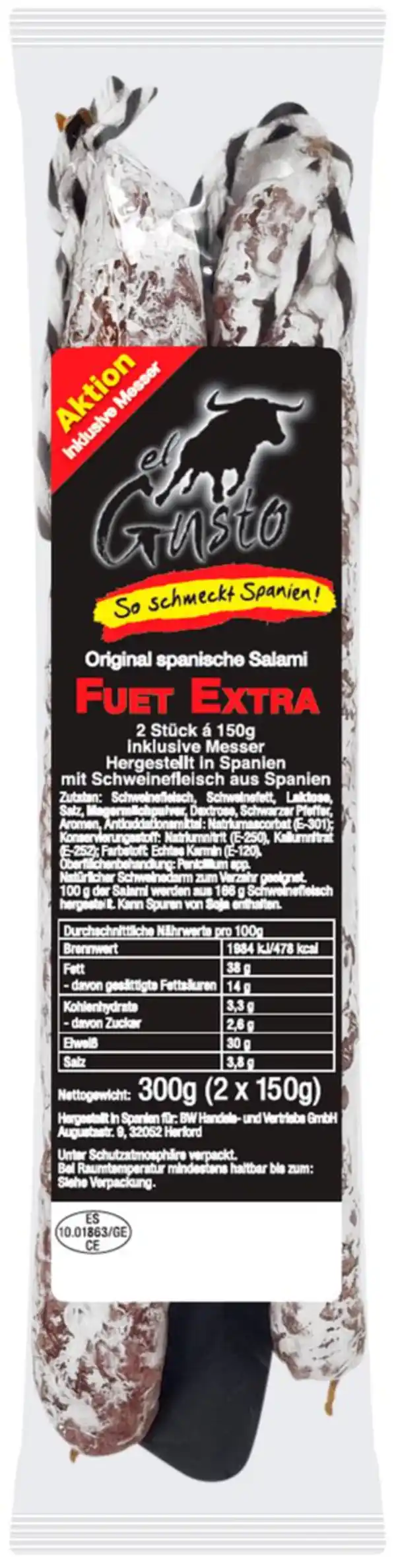 Bild 1 von EL GUSTO Fuet Extra, 2 St. = 300-g-Packg.