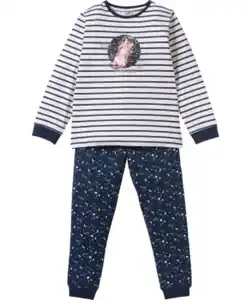 Pyjama mit Rippbündchen, verschiedene Designs, 2-tlg. Set, dunkelblau