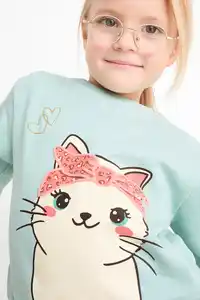 C&A Multipack 2er-Katze und Herz-Sweatshirt, Türkis, Größe: 92