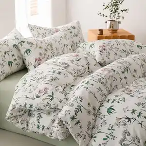 Menkala Bettwäsche 100% Baumwolle Blumen Vintage Botanisch Muster Renforce Bettbezug Deckenbezug und Kissenbezug mit Reißverschluss