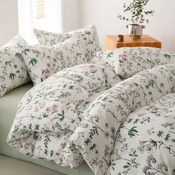 Bild 1 von Menkala Bettwäsche 100% Baumwolle Blumen Vintage Botanisch Muster Renforce Bettbezug Deckenbezug und Kissenbezug mit Reißverschluss