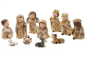 Creation Gross Krippenfigur »Mini Krippenfiguren Set 11teilig beige braun mit Glitzer, H.: ca. 10cm Weihnachtskrippe Figuren Weihnachtsdeko in Naturtönen aus Polyresin« (11 Stück)