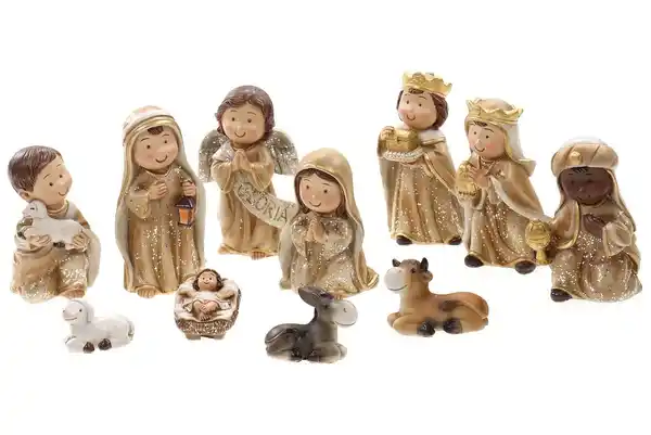 Bild 1 von Creation Gross Krippenfigur »Mini Krippenfiguren Set 11teilig beige braun mit Glitzer, H.: ca. 10cm Weihnachtskrippe Figuren Weihnachtsdeko in Naturtönen aus Polyresin« (11 Stück)