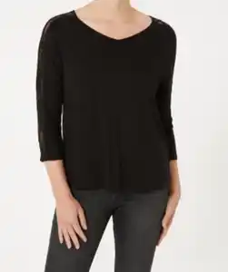 Shirt mit Spitze an den Ärmeln, Janina, 3/4-Arm, schwarz