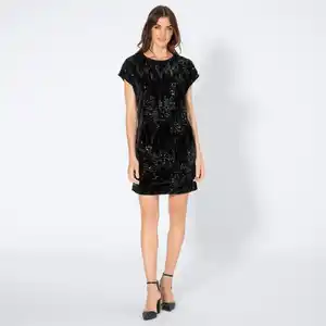 Damen-Kleid mit Samt-Einsätzen, Black