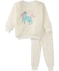 Flauschiger Fleece-Pyjama, verschiedene Designs, 2-tlg. Set, offwhite