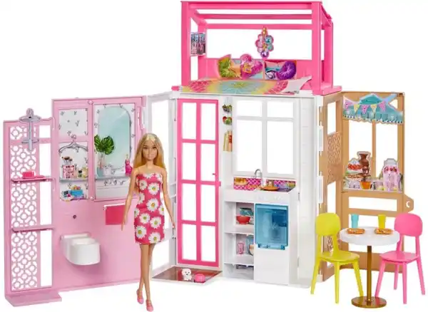 Bild 1 von Barbie Puppenhaus klappbar inkl. Puppe (blond) und Zubehör, zum Mitnehmen; klappbar