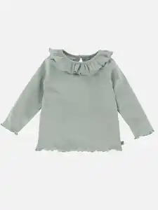 Baby Mädchen Langarmshirt mit Rüschenkragen Salbei