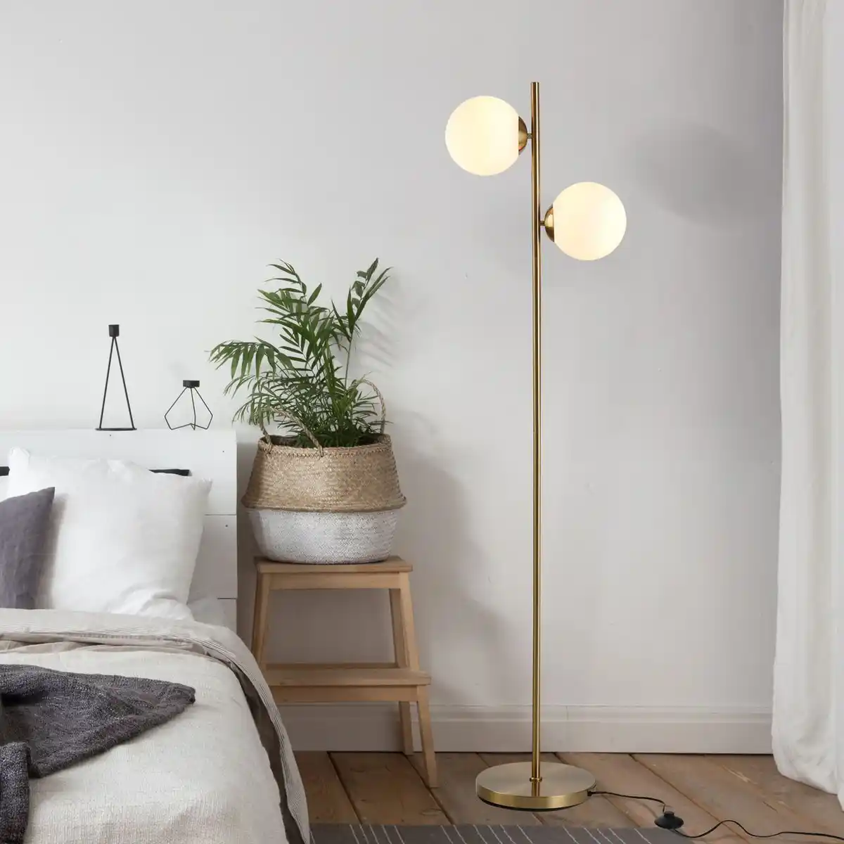 Bild 2 von Stehlampe Stehleuchte Standleuchte 2-teiliger Glas-Lampenschirm StahlGlas