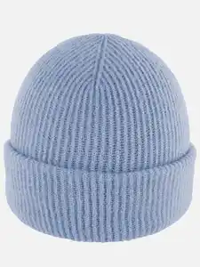 Damen Beanie mit Umschlag Blau