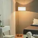 Bild 4 von Stehlampe Stehleuchte E27 Sockel für Wohnzimmer Schlafzimmer Büro Metall Stahl Leinen Gold+Weiß 47 x