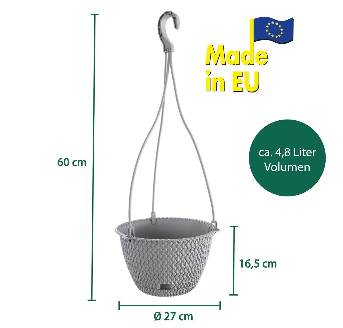 Bild 2 von Strickoptik-Hängetopf - Steingrau