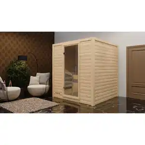 Karibu Massivholzsauna 'Luna' naturbelassen mit Klarglastür 9 kW Bio-Ofen externe Steuerung easy 196 x 196 x 200 cm