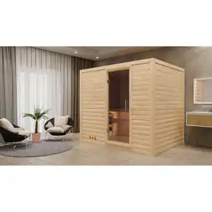 Karibu Massivholzsauna 'Lucia' naturbelassen mit Klarglastür 9 kW Bio-Ofen externe Steuerung easy 231 x 196 x 200 cm