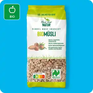 NUR NUR NATUR Bio-Müsli, Dinkel-Nuss-Crunchy oder Apfel-Mandel-Urkorn