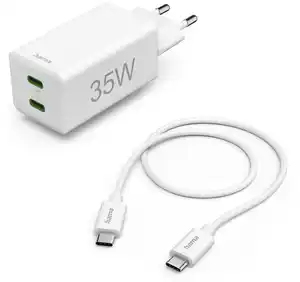 Schnellladegerät 2x USB-C (35W) inkl. USB-C Ladekabel (1m) weiss