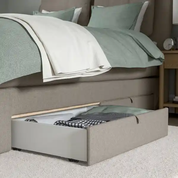 Bild 4 von LILLFJÄLLET Boxspringbett mit Bettkasten, Valevåg fest/Tuddal Tibbleby beige 160x200 cm