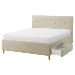 IDANÄS Bettgestell gepolstert mit Schubl., Naggen beige 180x200 cm