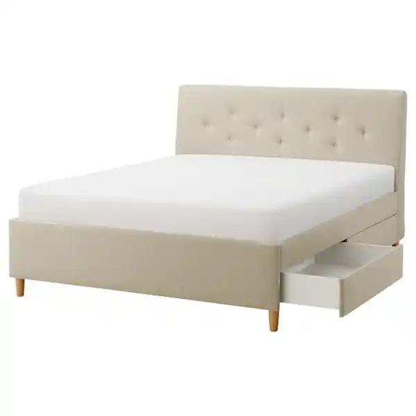Bild 1 von IDANÄS Bettgestell gepolstert mit Schubl., Naggen beige 180x200 cm