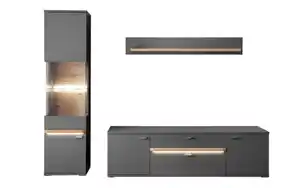 MCA furniture - Wohnwand Marsalla, Royal grey, Balkeneiche massiv geölt, inklusive Front-LED-Beleuchtung