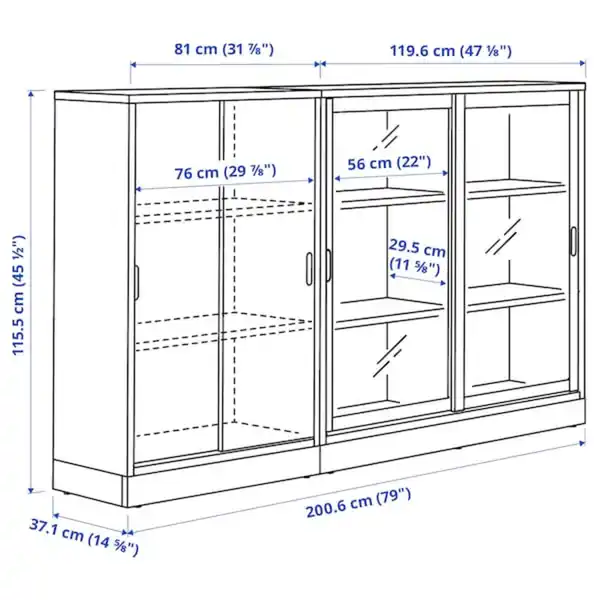 Bild 4 von TONSTAD Aufbewahrung mit Schiebetüren, elfenbeinweiß/Klarglas 201x37x116 cm