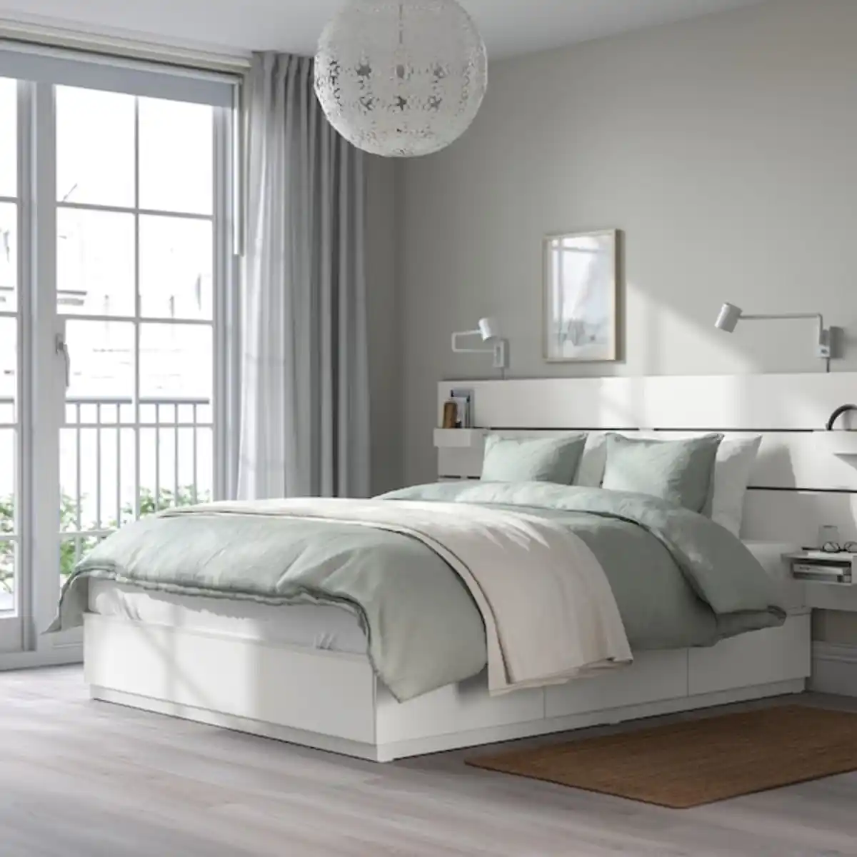 Bild 3 von NORDLI Bettgestell mit Kopfteil und Aufb., weiß 180x200 cm