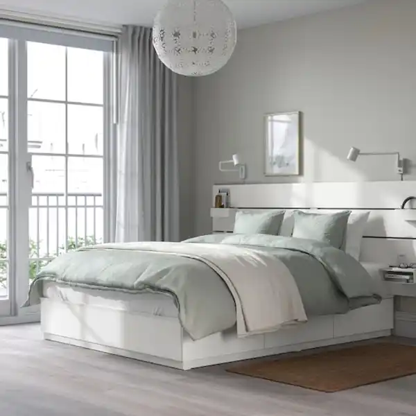 Bild 3 von NORDLI Bettgestell mit Kopfteil und Aufb., weiß 180x200 cm