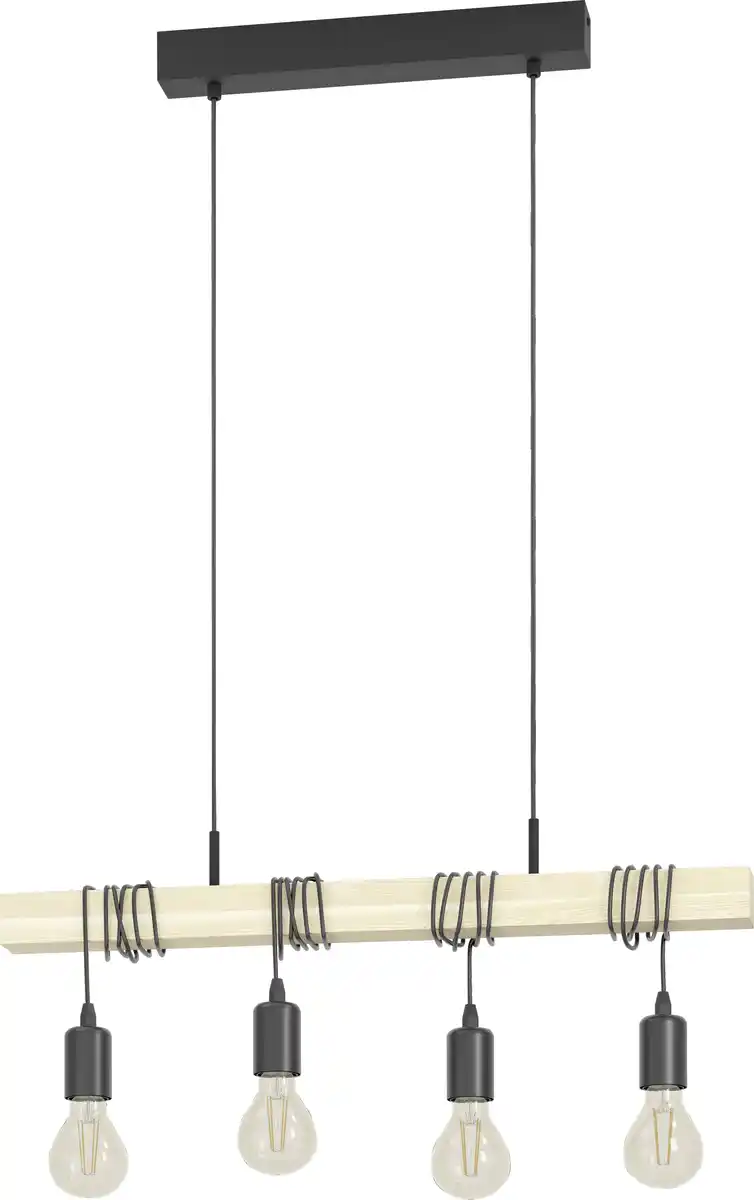 Bild 1 von Eglo 4er Hängeleuchte Townshend schwarz natur 70 x 10,5 x 110 cm E27