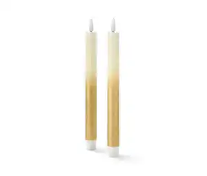 2 LED-Echtwachs-Stabkerzen, creme-goldfarben