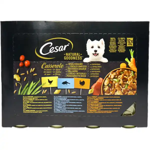 Bild 1 von Cesar Casserole in Sauce mit Huhn, Fisch, Truthahn & mit Vollkorn & Superfoods, 12er Pack