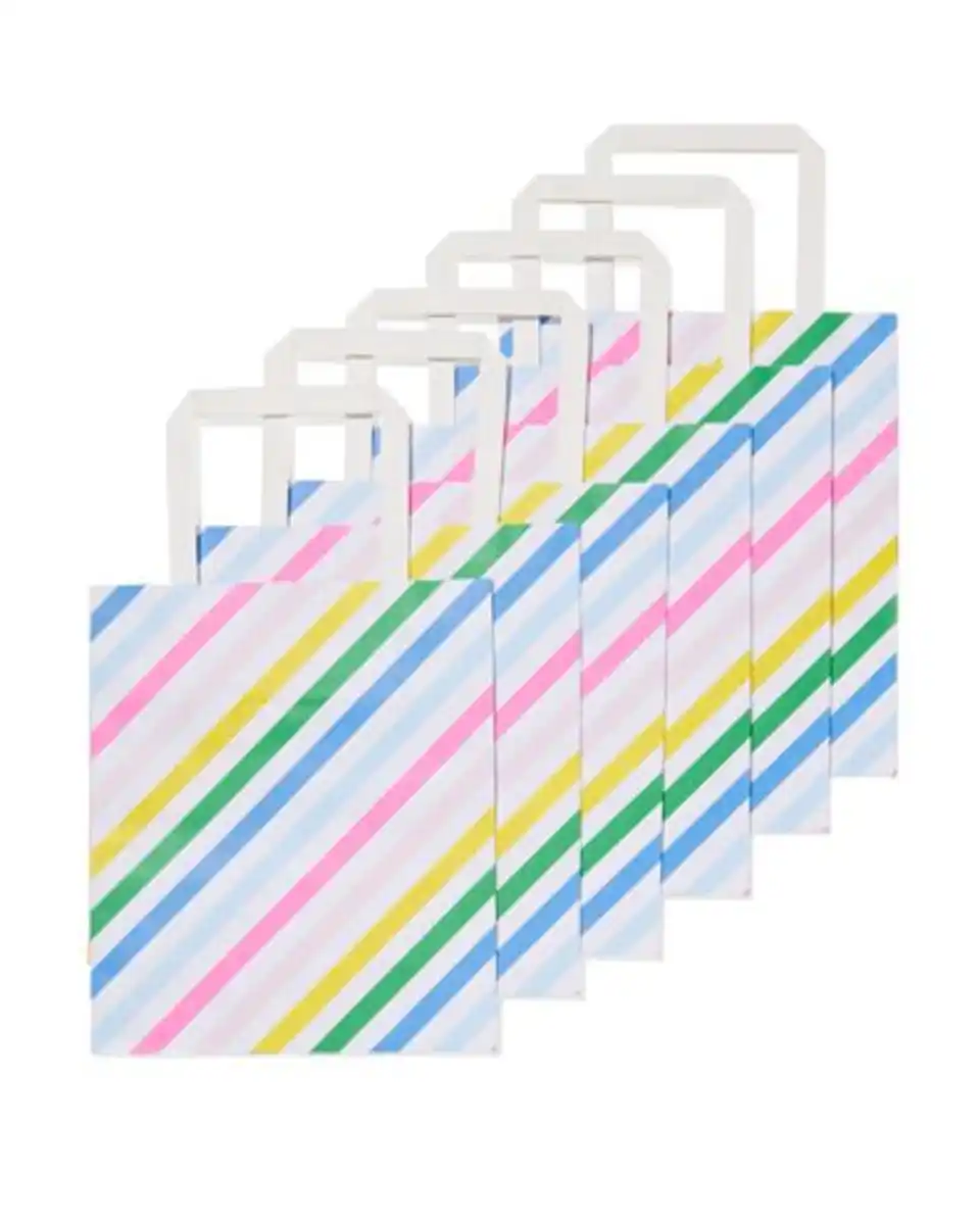Bild 2 von 6er-Pack Geschenktaschen, Papier, 21 x 18 x 8 cm, Streifen