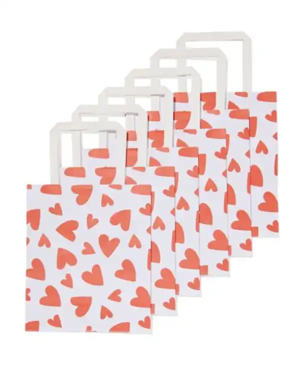 Bild 2 von 6er-Pack Geschenktaschen, Papier, 21 x 18 x 8 cm, Herzen