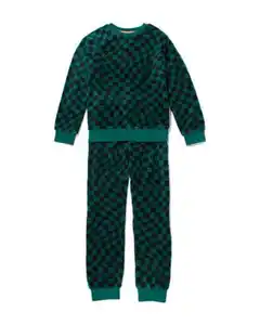 Kinderpyjama Fleece mit Karos grün