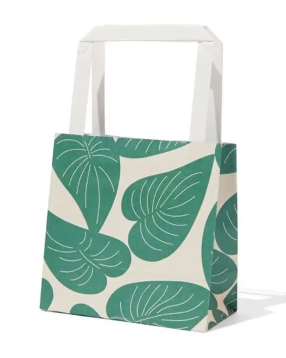 Bild 1 von 6er-Pack Geschenktaschen, Papier, 13 x 13 x 7 cm, Blätter