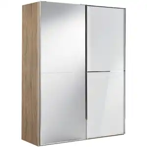 Moderano Schwebetürenschrank Sinfonie Plus, Weiß, Sonoma Eiche, Metall, 4 Fächer, 167x222x68 cm, Lga, Goldenes M, BQ - Bündnis für Qualität, Made in Germany, Typenauswahl, Beimöbel erhältlich