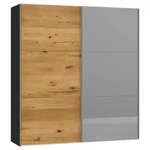 Jutzler Schwebetürenschrank, Schwarz, Eiche, Holzwerkstoff, Eiche, furniert, 2 Fächer, 203x220x65 cm, Typenauswahl, Beimöbel erhältlich, umfangreiches Zubehör in verschiedenen Holzarten Größen