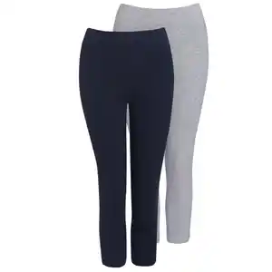 2 Damen 3/4-Leggings unifarben DUNKELBLAU / HELLGRAU