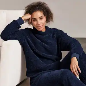 Damen-Homewear-Pullover mit hohem Kragen, Dark-blue