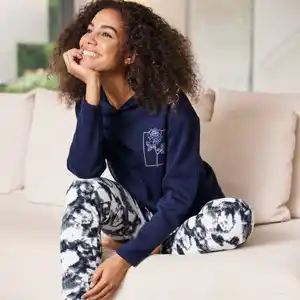 Damen-Homewear-Sweatshirt mit Rosendruck, Dark-blue