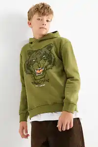 C&A Tiger-Hoodie, Grün, Größe: 128