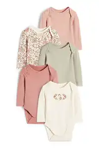 C&A Multipack 5er-Blümchen und Fuchs-Baby-Body, Rosa, Größe: 56