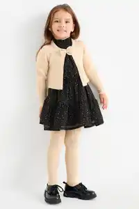 C&A Set-Kleid, Strickjacke und Strumpfhose-3 teilig, Schwarz, Größe: 92