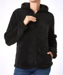 Flauschige Fleecejacke Janina, Seitentaschen, schwarz